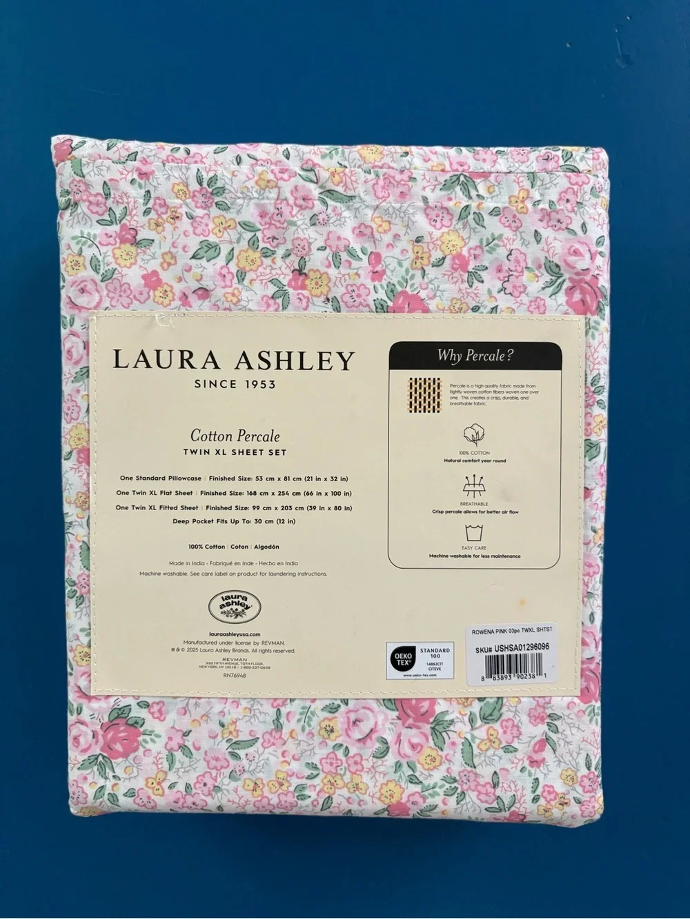 Laura Ashley Pink Floral Cotton 3PC Sheet Set Twin XL